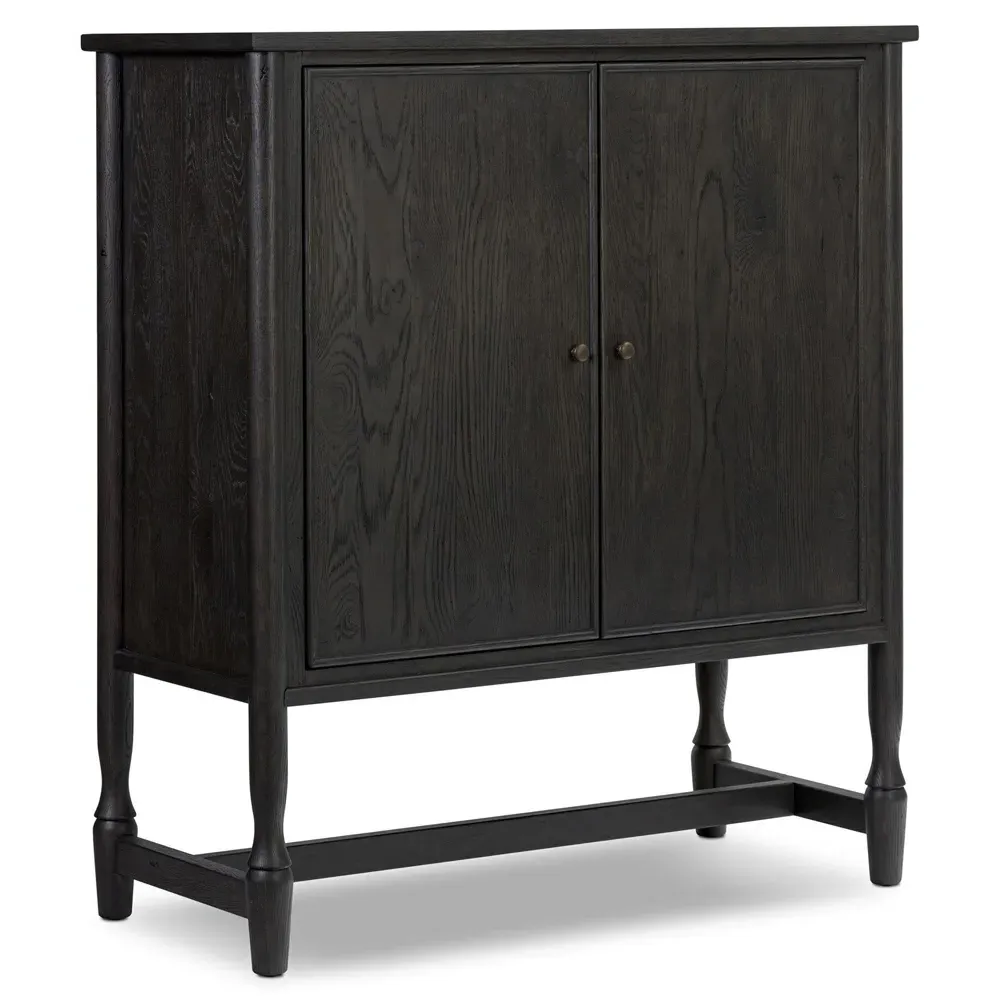 Bari Bar Cabinet with Storage - Cracked Smoked Black, Oak