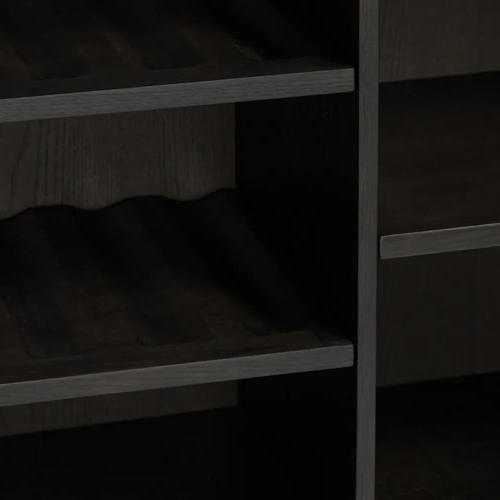 Bari Bar Cabinet with Storage - Cracked Smoked Black, Oak