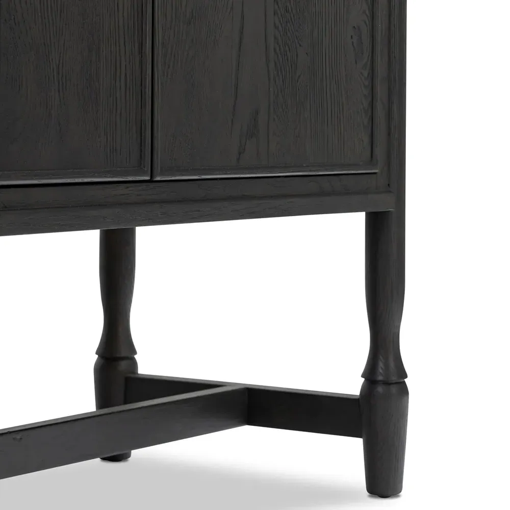 Bari Bar Cabinet with Storage - Cracked Smoked Black, Oak