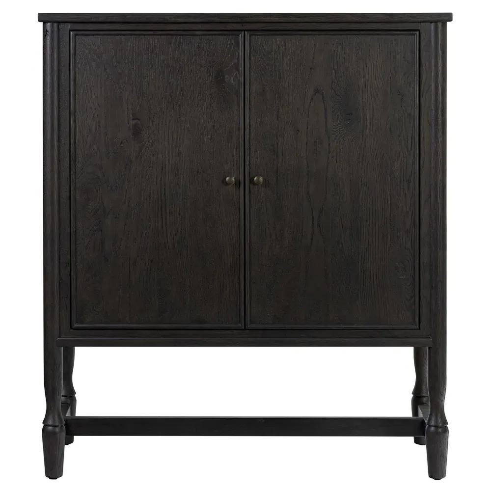 Bari Bar Cabinet with Storage - Cracked Smoked Black, Oak image