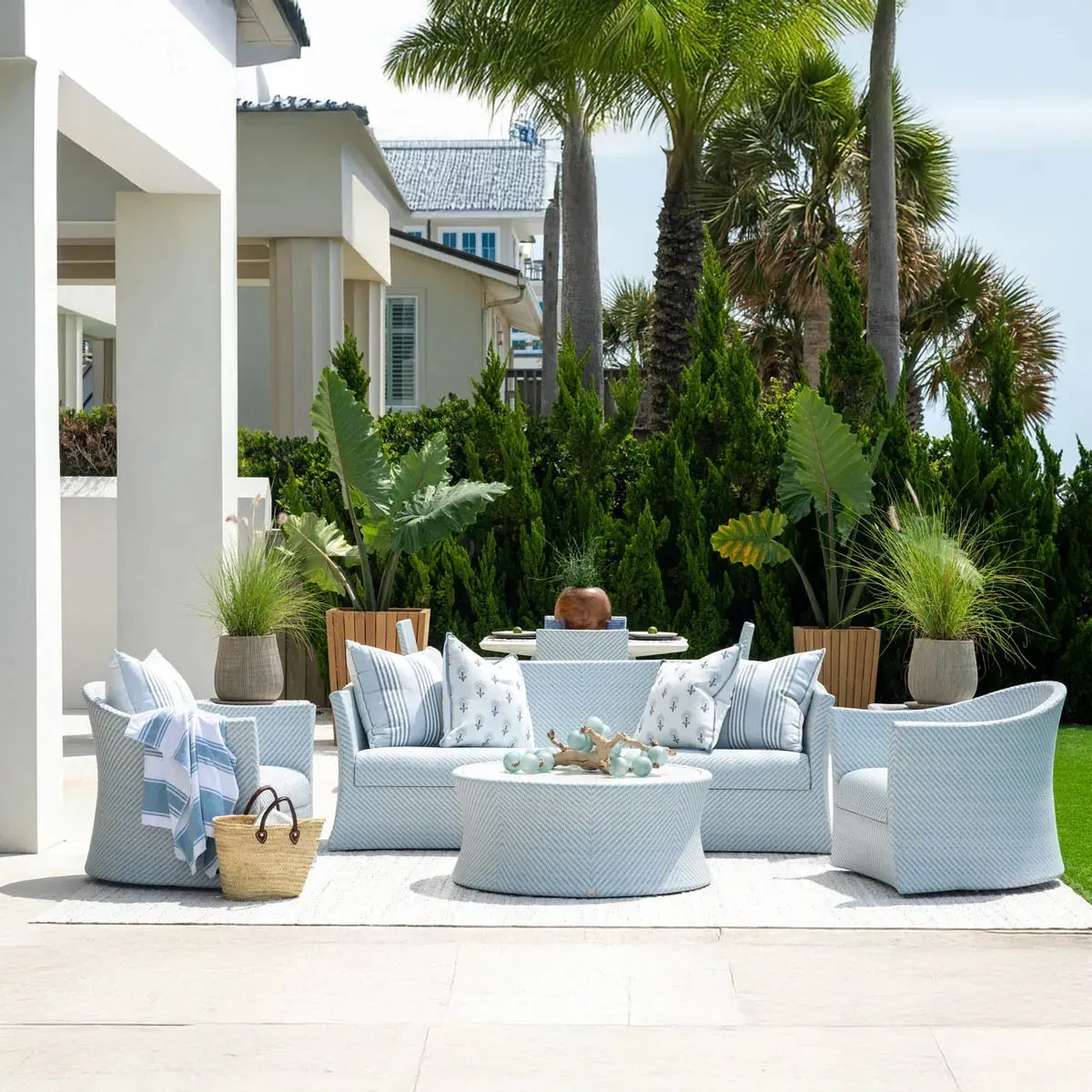 Bari Outdoor Sofa - Blue, Wicker