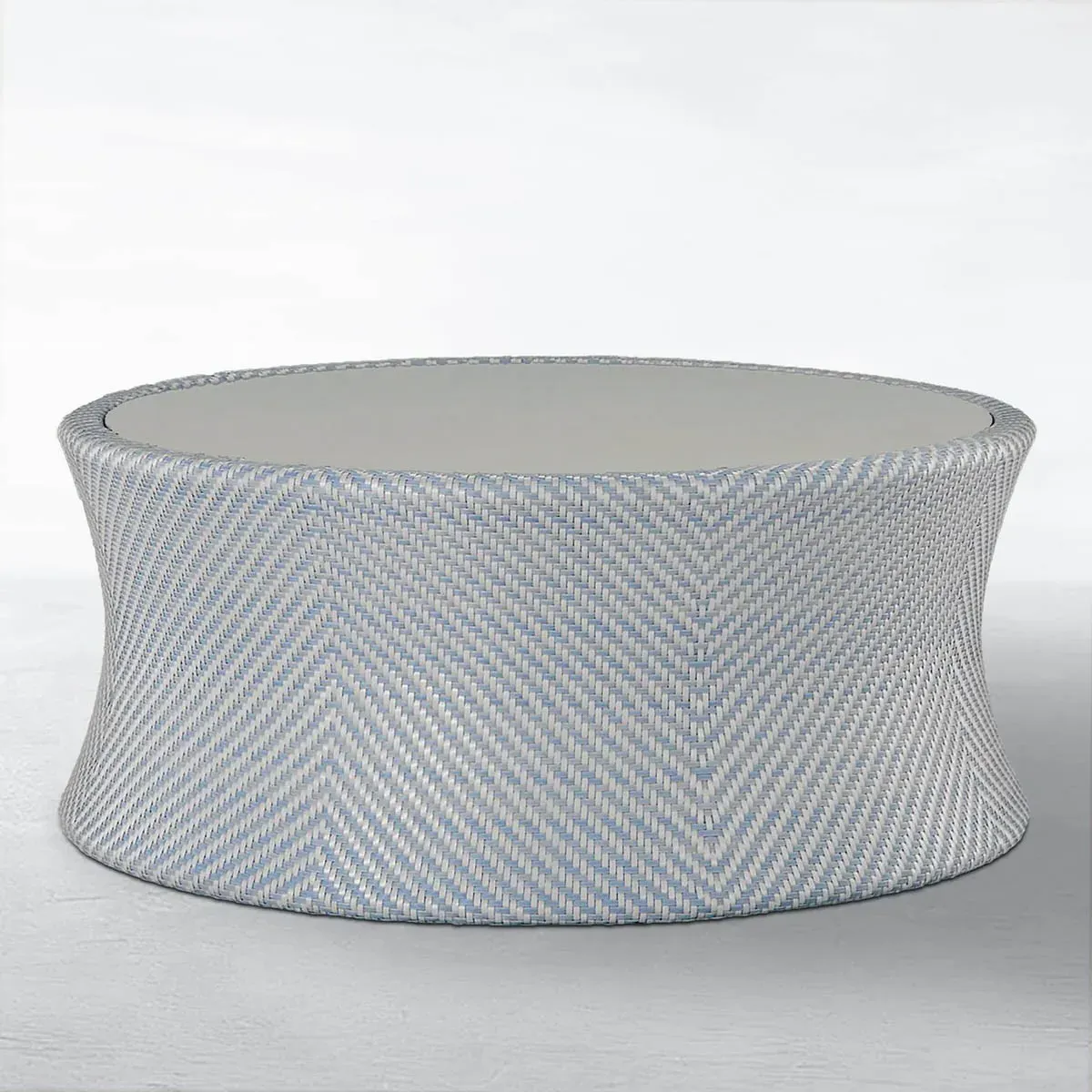 Bari Round Outdoor Coffee Table - Blue, Wicker