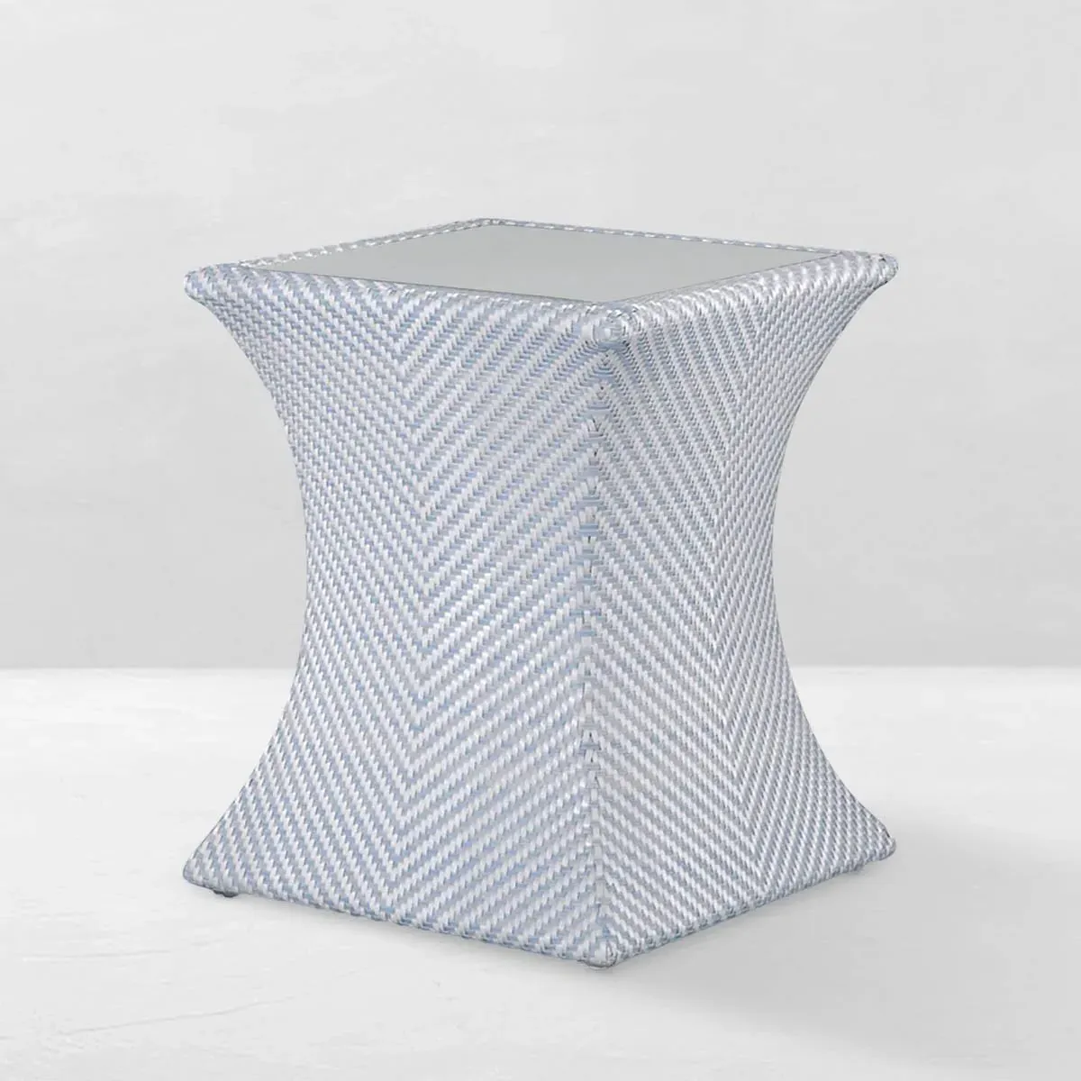 Bari Square Outdoor End Table - Blue, Wicker