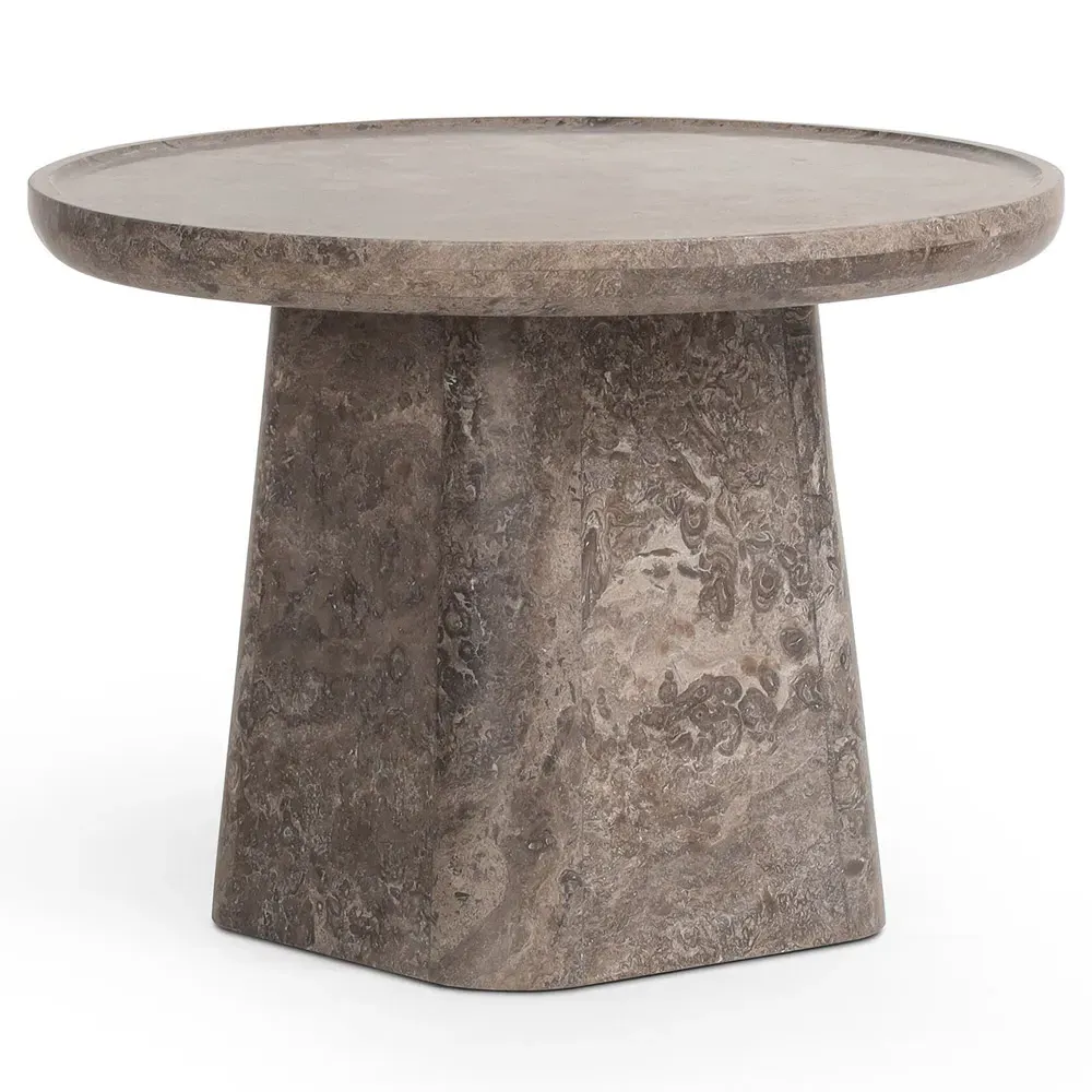 Barley Round Coffee Table - Grey, Marble