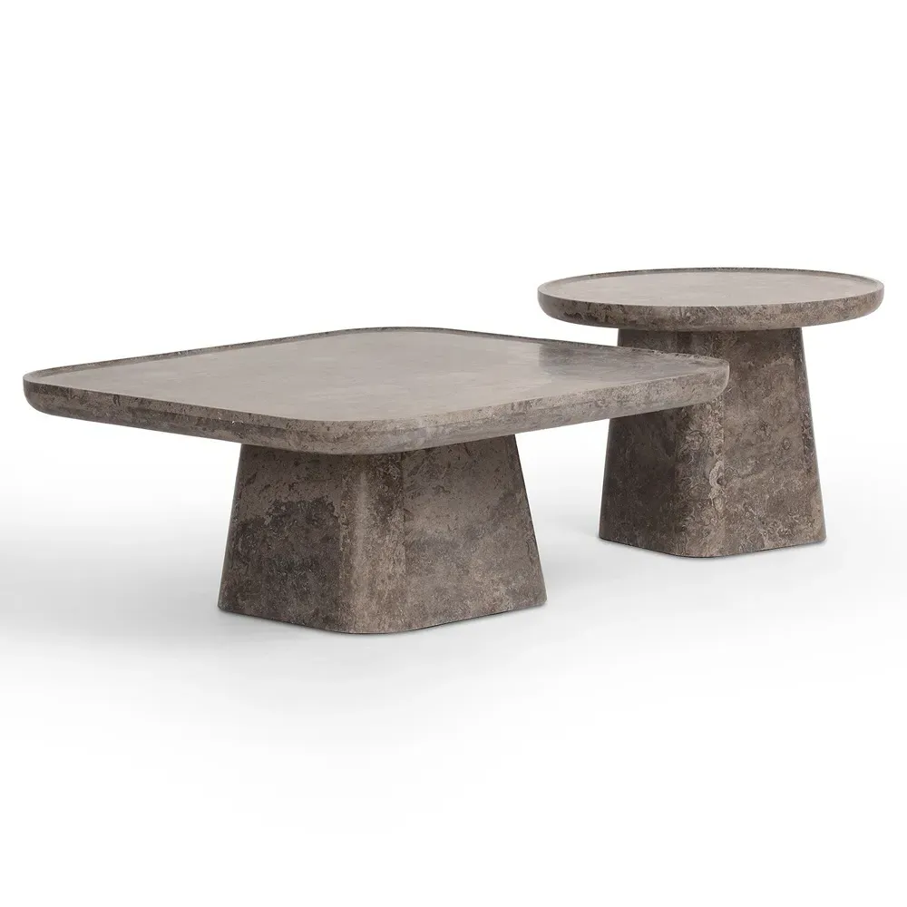 Barley Round Nesting Coffee Tables - Grey, Marble