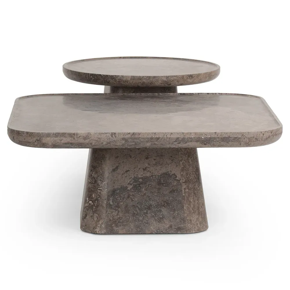 Barley Round Nesting Coffee Tables - Grey, Marble