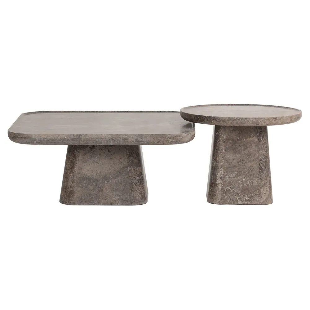 Barley Round Nesting Coffee Tables - Grey, Marble image
