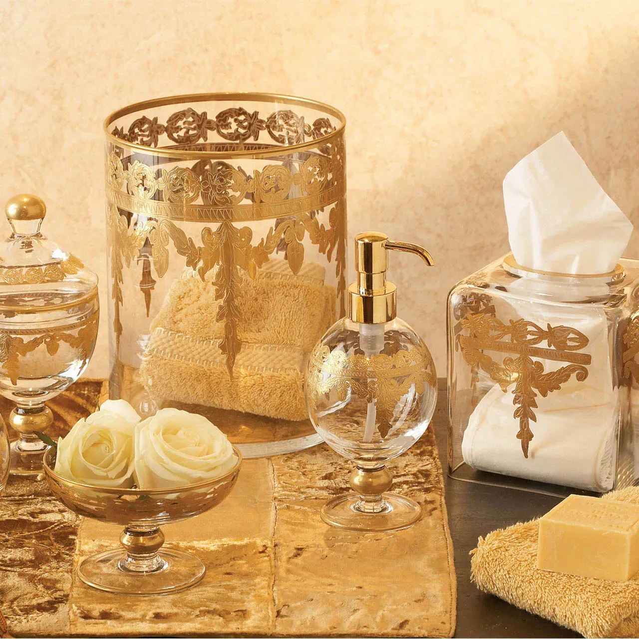 Baroque Hollywood Regency Glass Soap Dispenser - Clear, Gold