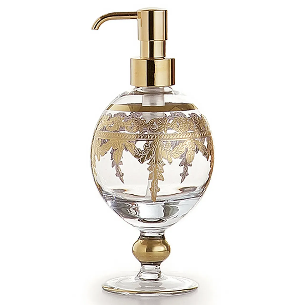Baroque Hollywood Regency Glass Soap Dispenser - Clear, Gold