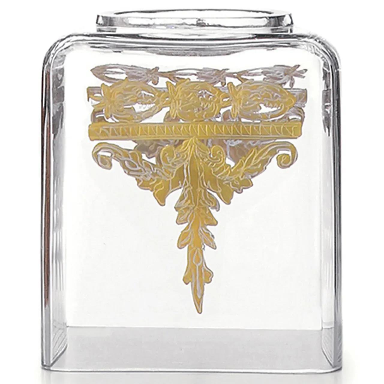 Baroque Hollywood Regency Glass Tissue Holder - Clear, Gold