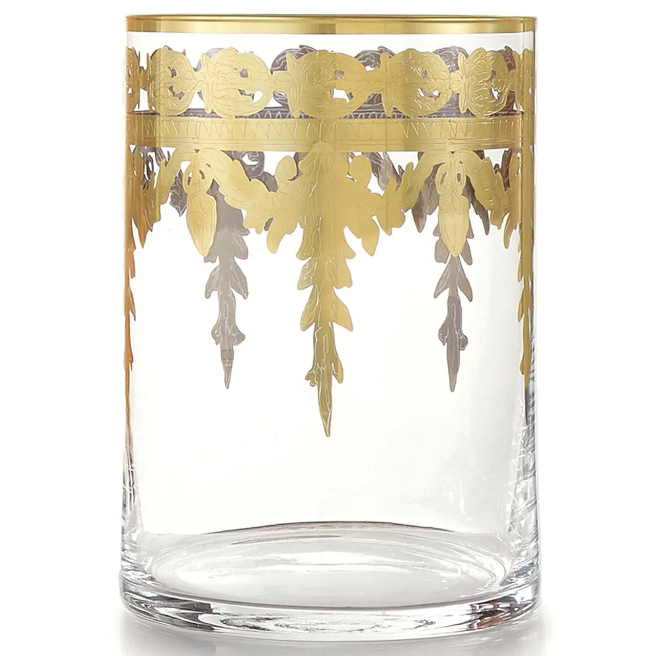 Baroque Hollywood Regency Glass Waste Basket - Clear, Gold