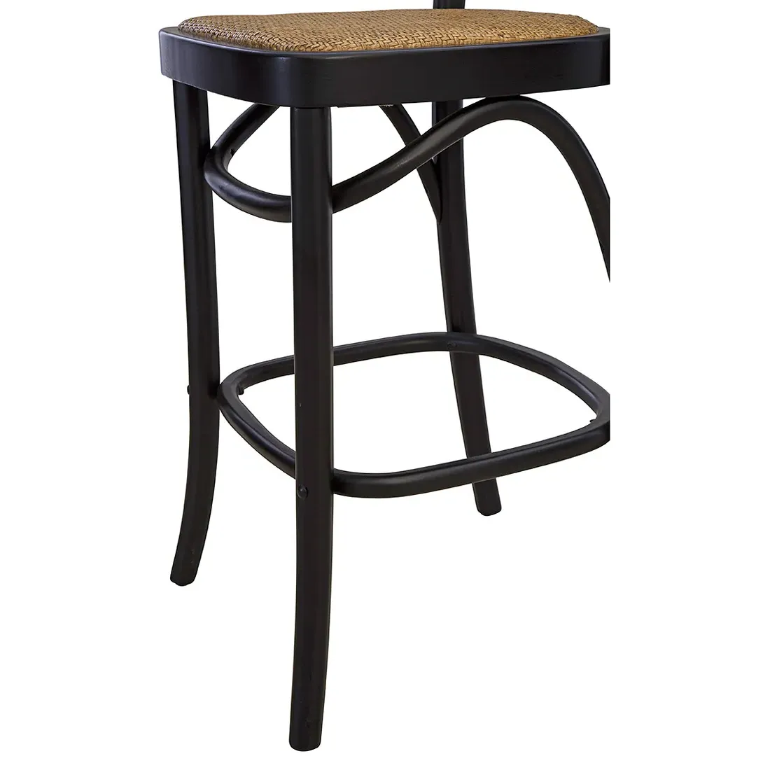 Barrett Woven Cane Counter Stool - Black, Beech Wood