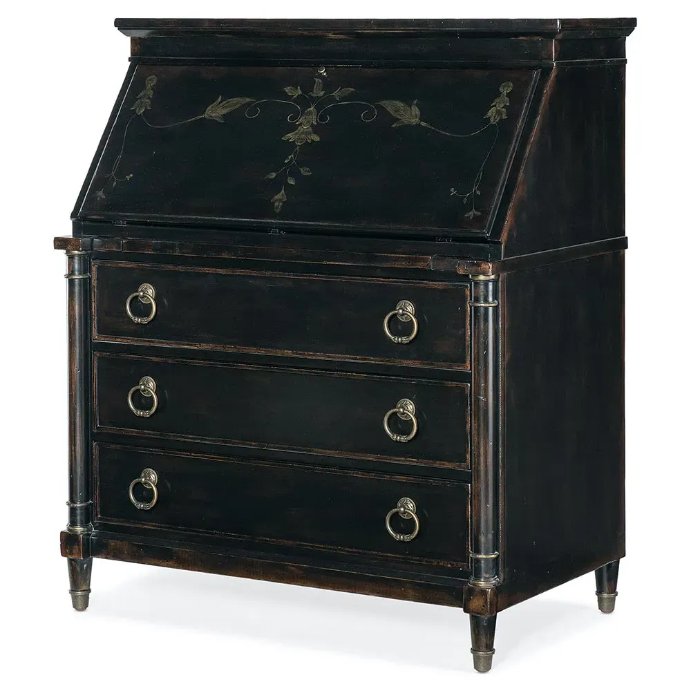 Barry Secretary Desk - Black, Cherry Wood