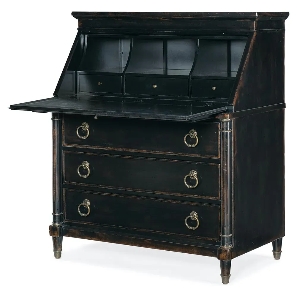 Barry Secretary Desk - Black, Cherry Wood