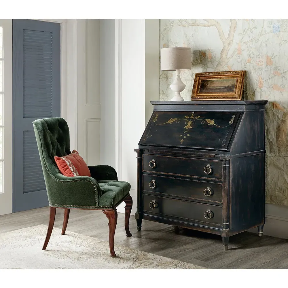 Barry Secretary Desk - Black, Cherry Wood