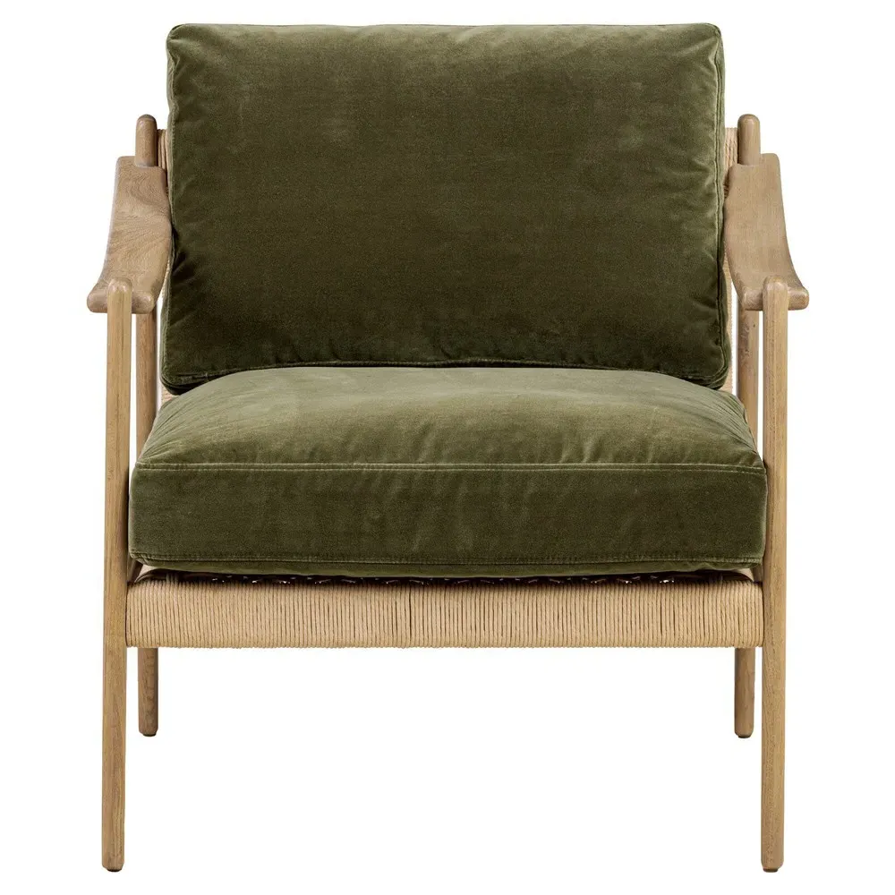 Barwin Woven Rush Arm Chair - Olive, Velvet