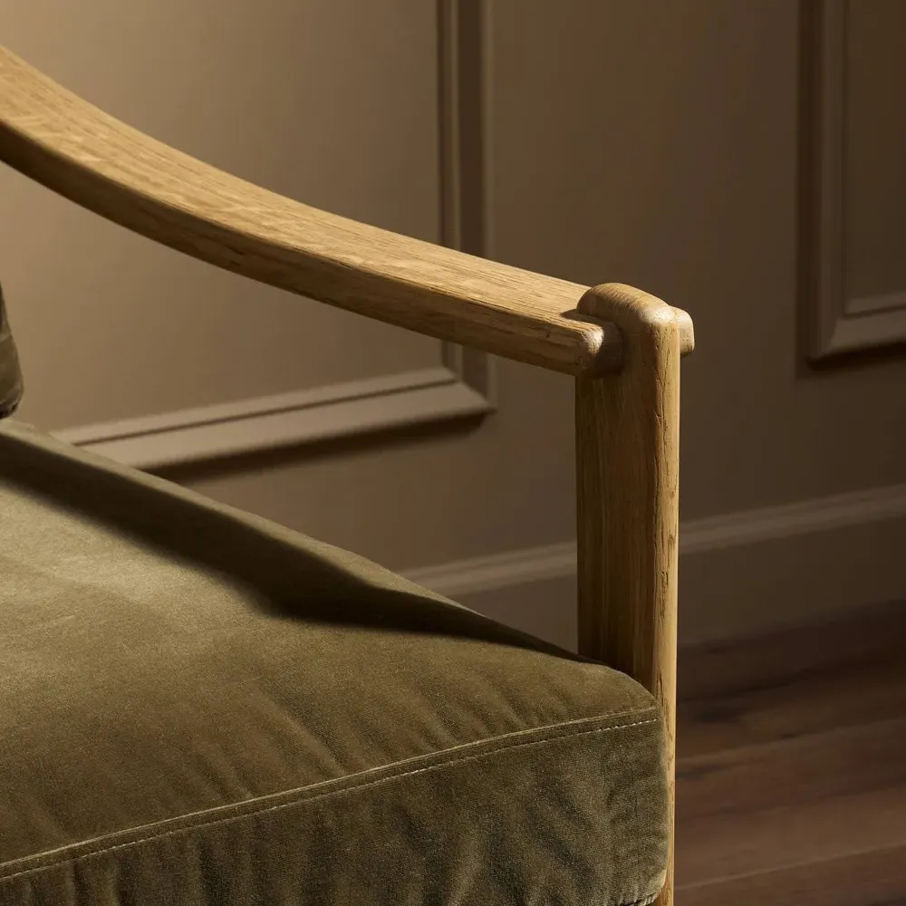 Barwin Woven Rush Arm Chair - Olive, Velvet