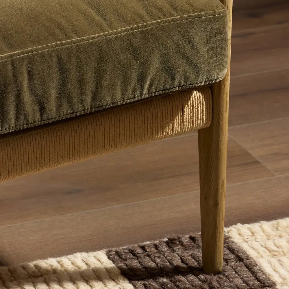 Barwin Woven Rush Arm Chair - Olive, Velvet