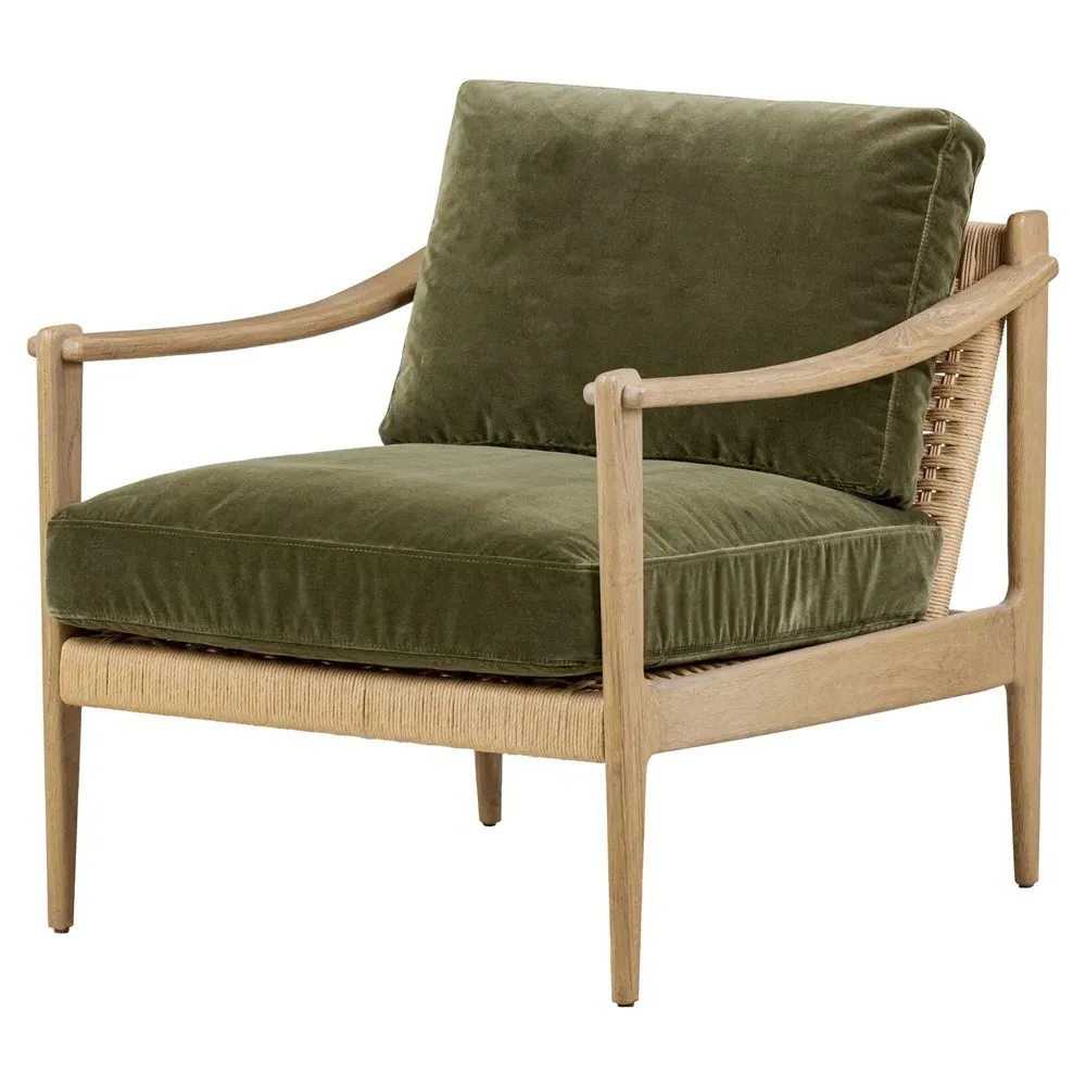Barwin Woven Rush Arm Chair - Olive, Velvet