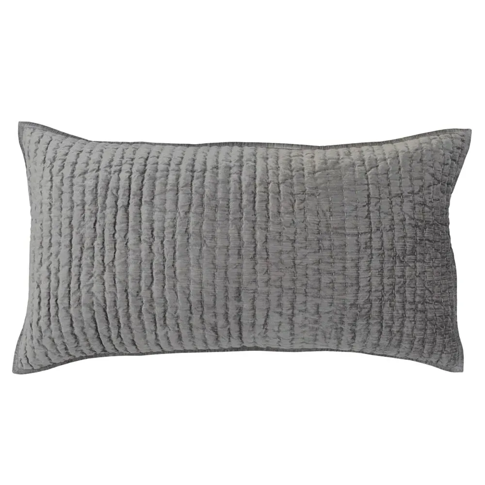 Beata King Size Pillow Sham - Grey, Velvet