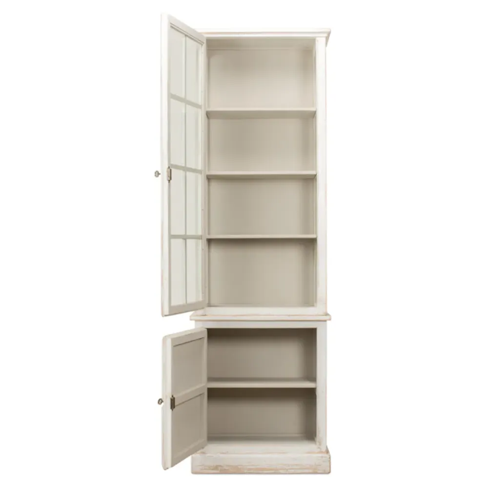 Beatrice Narrow Display Case with Lock - White, Pine Wood