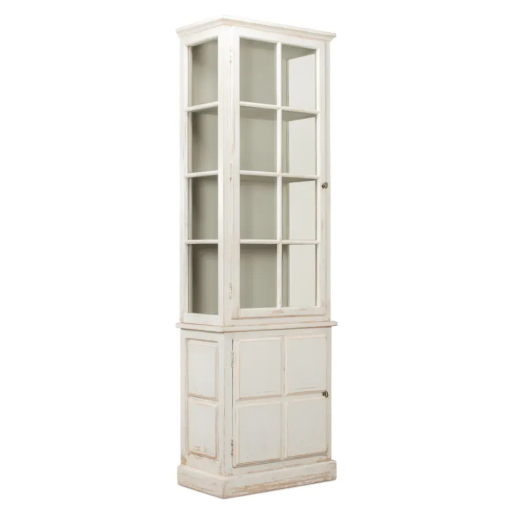 Beatrice Narrow Display Case with Lock - White, Pine Wood