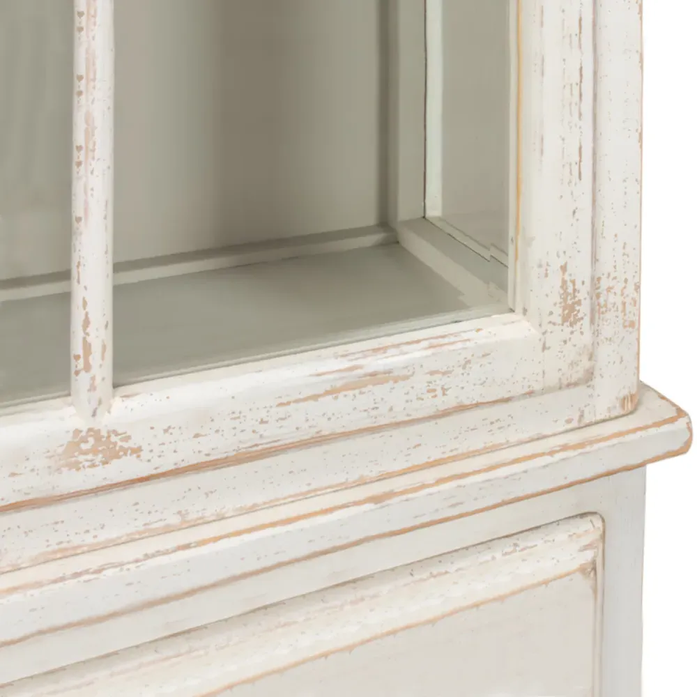 Beatrice Narrow Display Case with Lock - White, Pine Wood