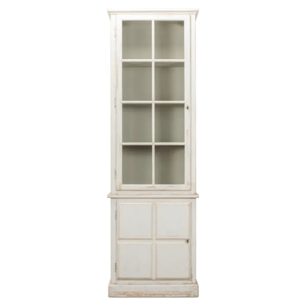 Beatrice Narrow Display Case with Lock - White, Pine Wood