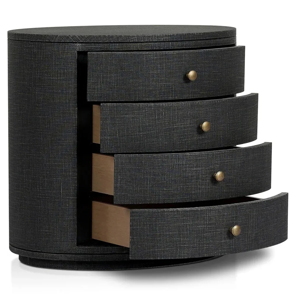 Beatrice Oval Nightstand - Black, Linen