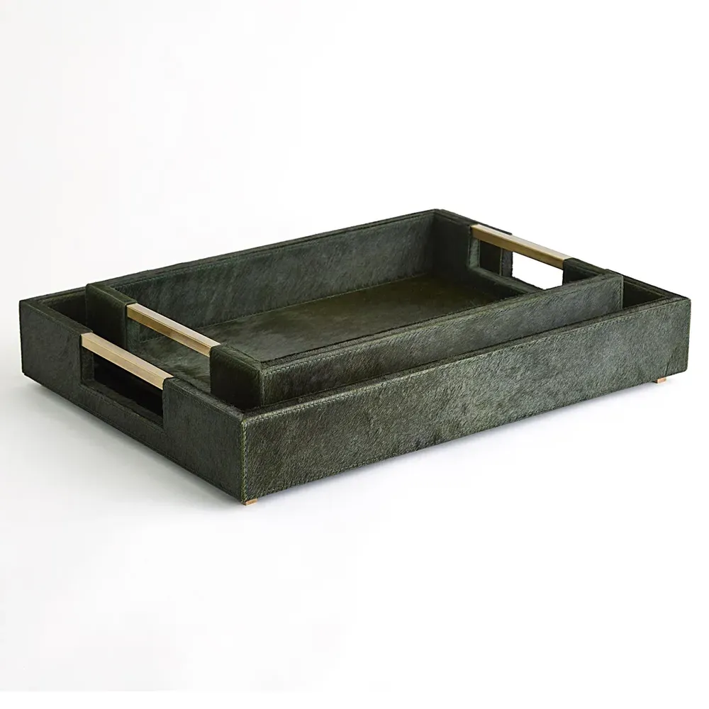 Beatrix Large Decorative Tray - Green, Leather