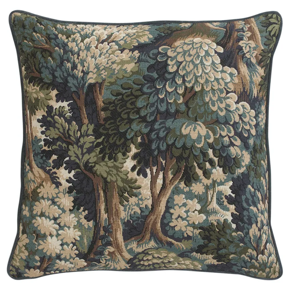 Beatrix Tapestry Forest Throw Pillow - Green, Cotton