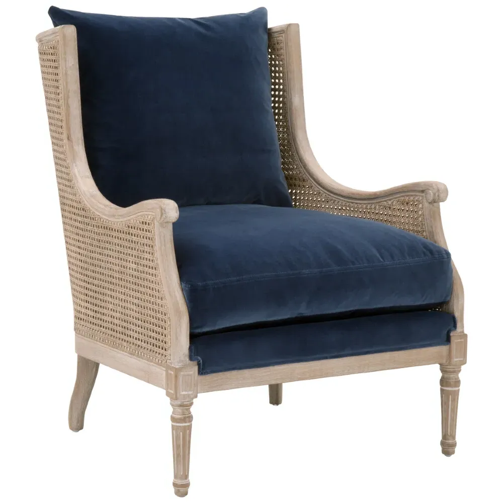 Beau Wing Chair - Blue, Velvet