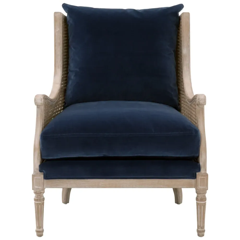 Beau Wing Chair - Blue, Velvet