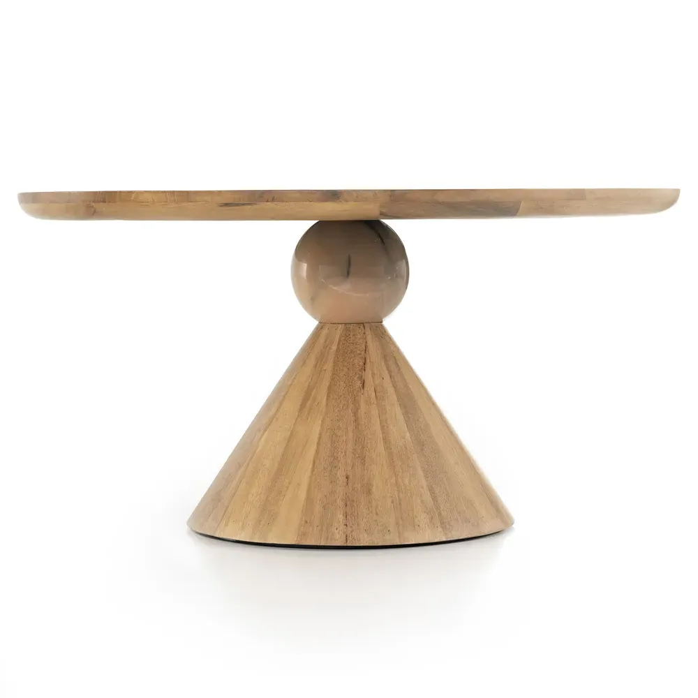 Beccy Round Dining Table with Marble Accent - Brown, Parawood