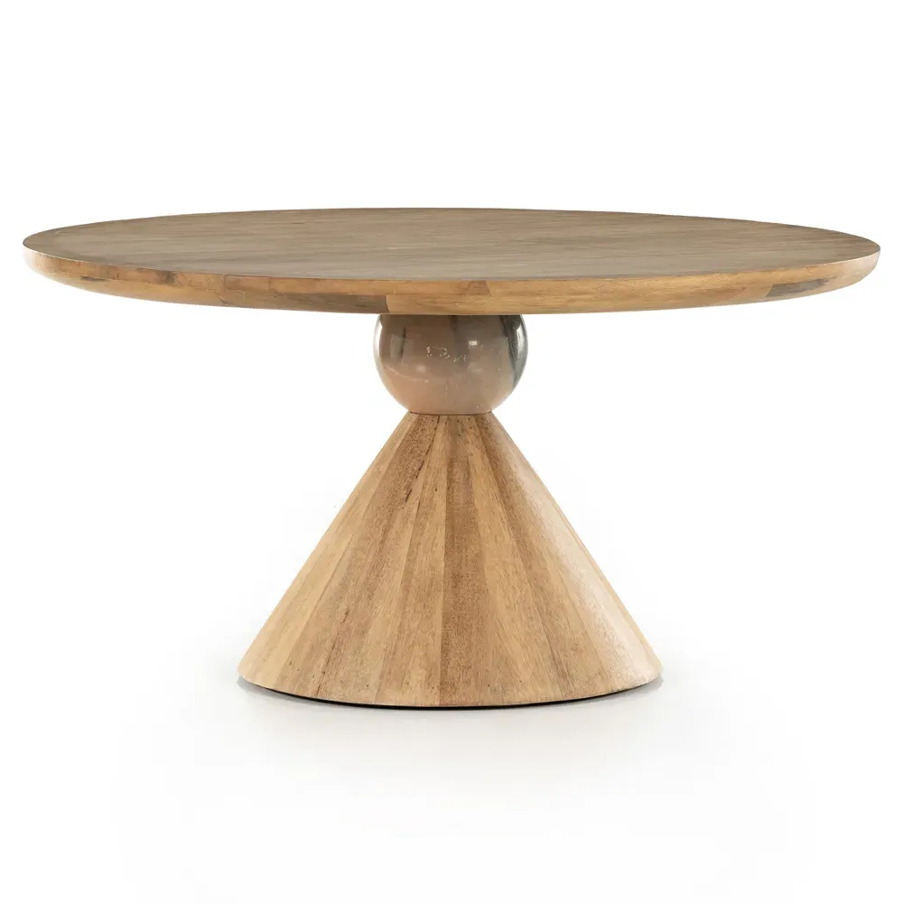 Beccy Round Dining Table with Marble Accent - Brown, Parawood image
