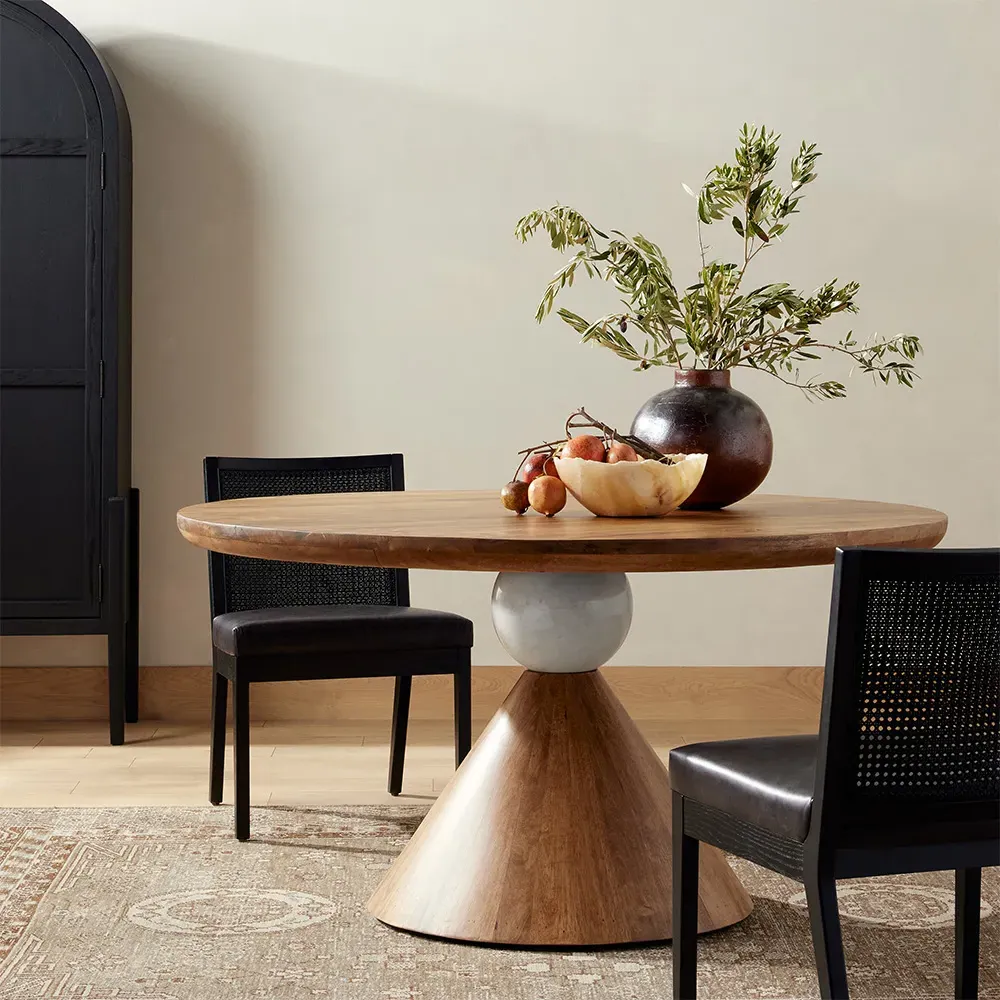 Beccy Round Dining Table with Marble Accent - White, Parawood