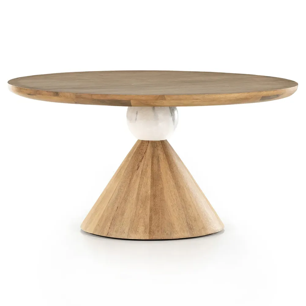 Beccy Round Dining Table with Marble Accent - White, Parawood