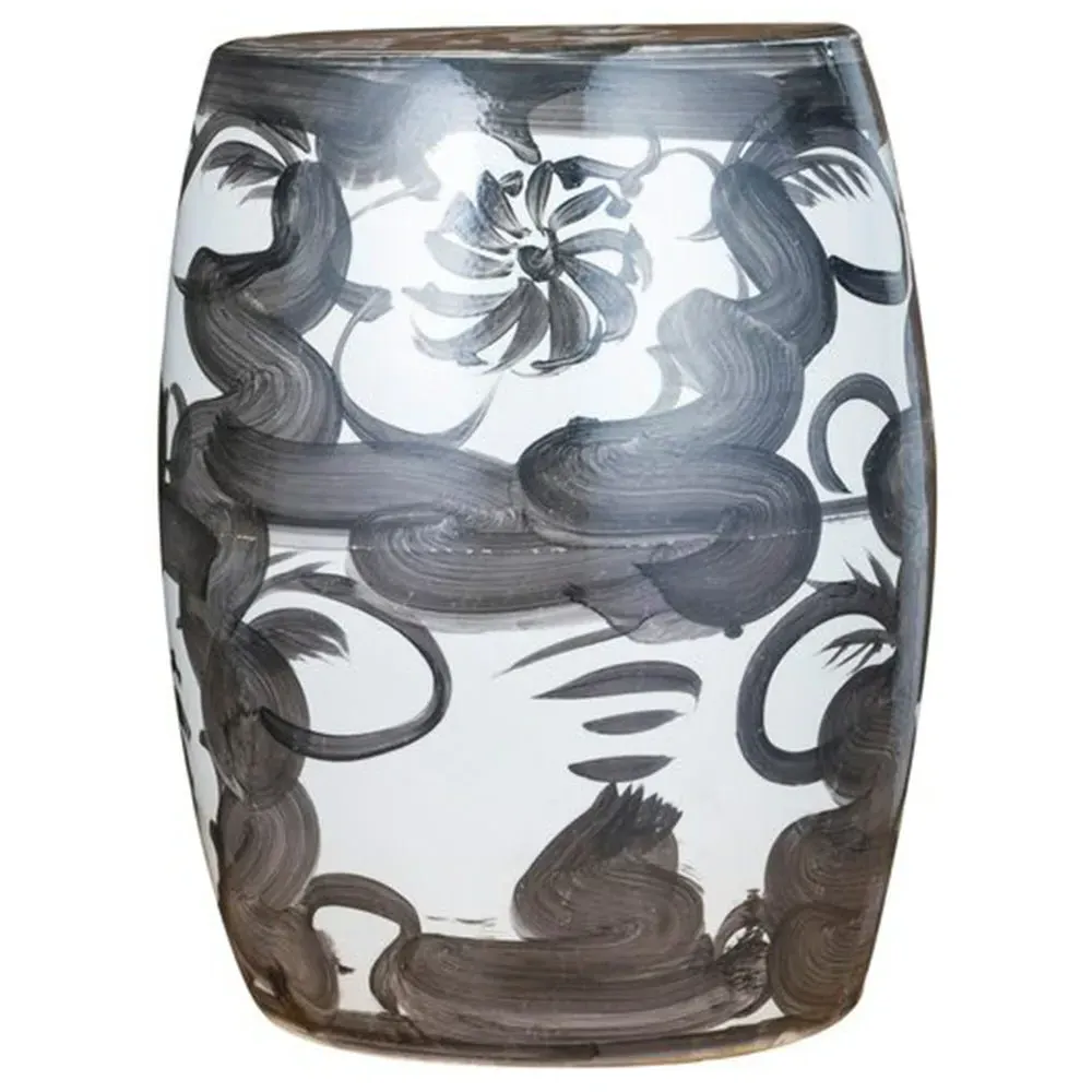 Beck Garden Stool with Twisted Flower Detail - Black, Porcelain