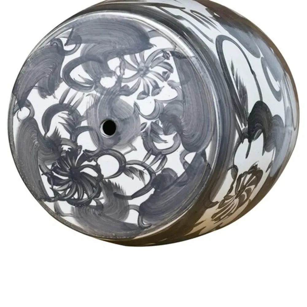 Beck Garden Stool with Twisted Flower Detail - Black, Porcelain
