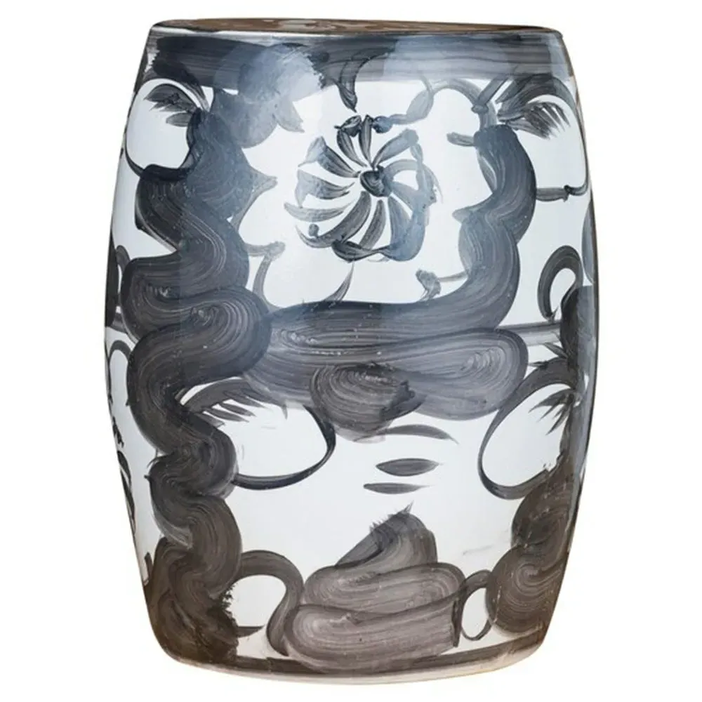 Beck Garden Stool with Twisted Flower Detail - Black, Porcelain image