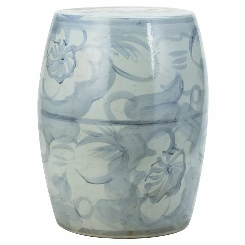 Beck Garden Stool with Twisted Flower Detail - Blue, Porcelain