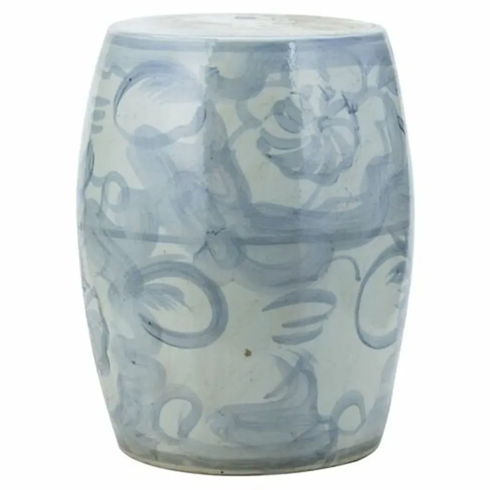 Beck Garden Stool with Twisted Flower Detail - Blue, Porcelain