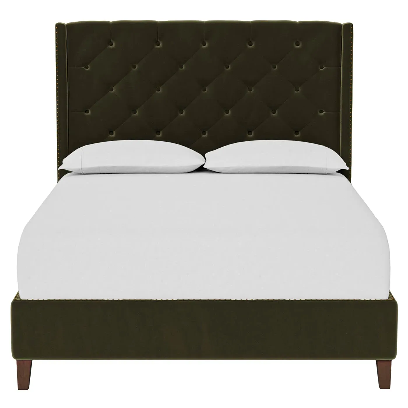 Beckett King Size Bed Frame - Boxwood Green, Velvet