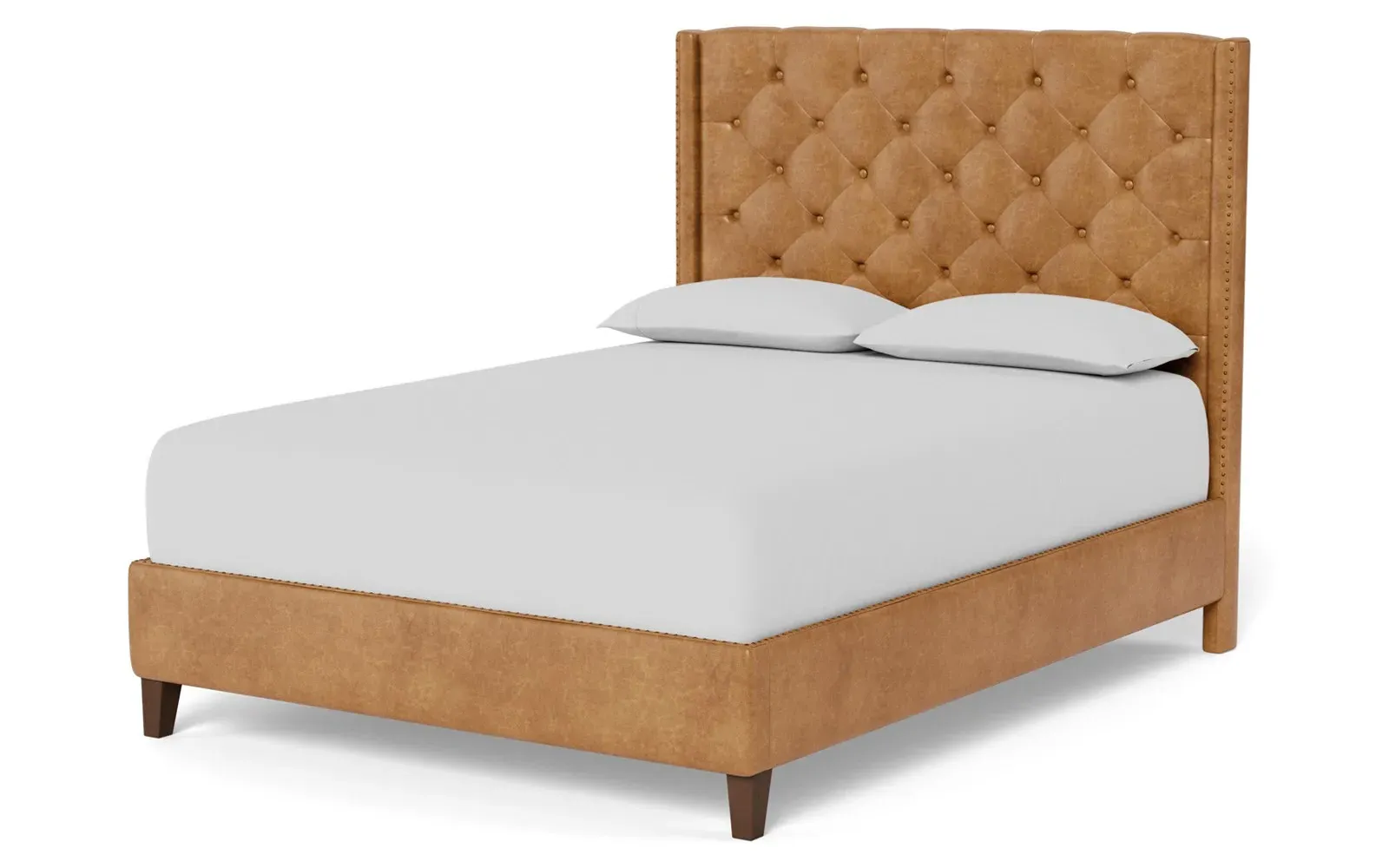 Beckett King Size Bed Frame - Caramel, Leather