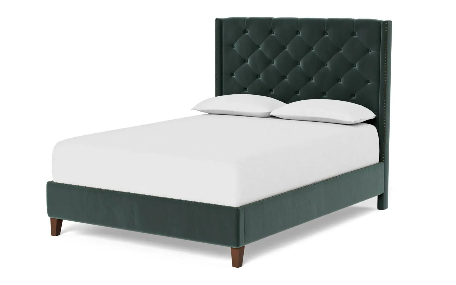 Beckett King Size Bed Frame - Lagoon, Velvet