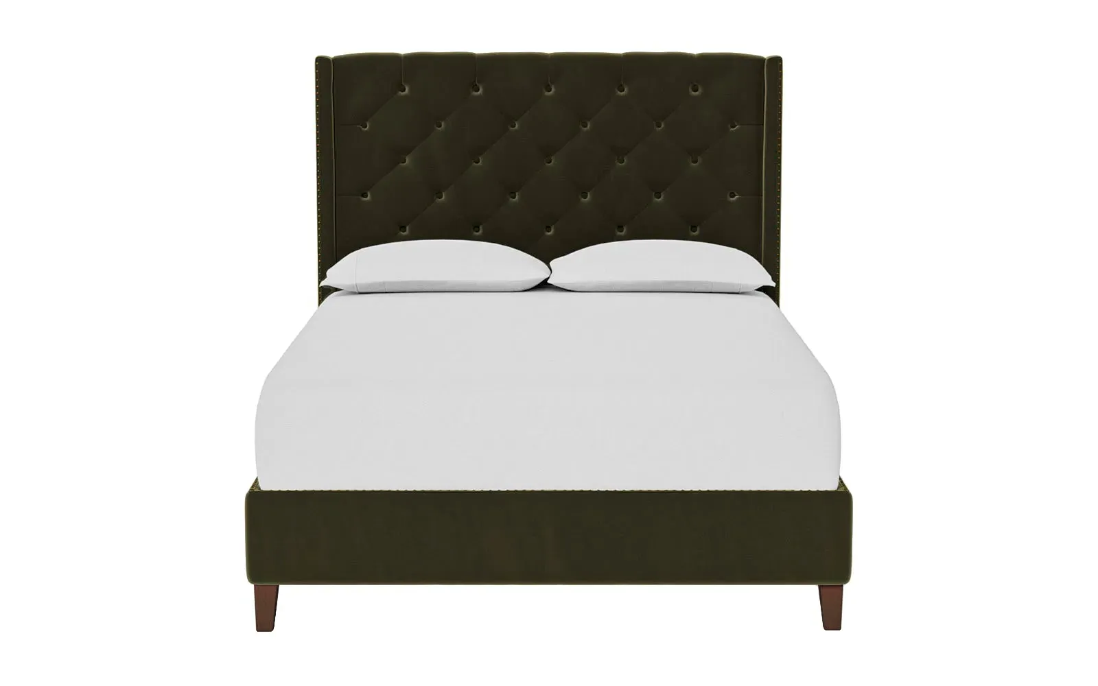 Beckett Queen Size Bed Frame - Boxwood Green, Velvet
