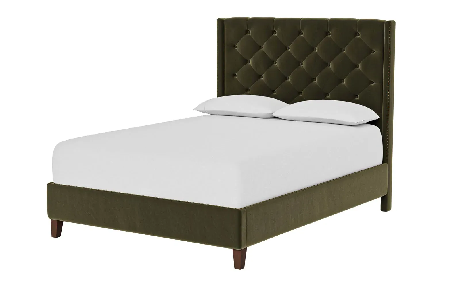 Beckett Queen Size Bed Frame - Boxwood Green, Velvet