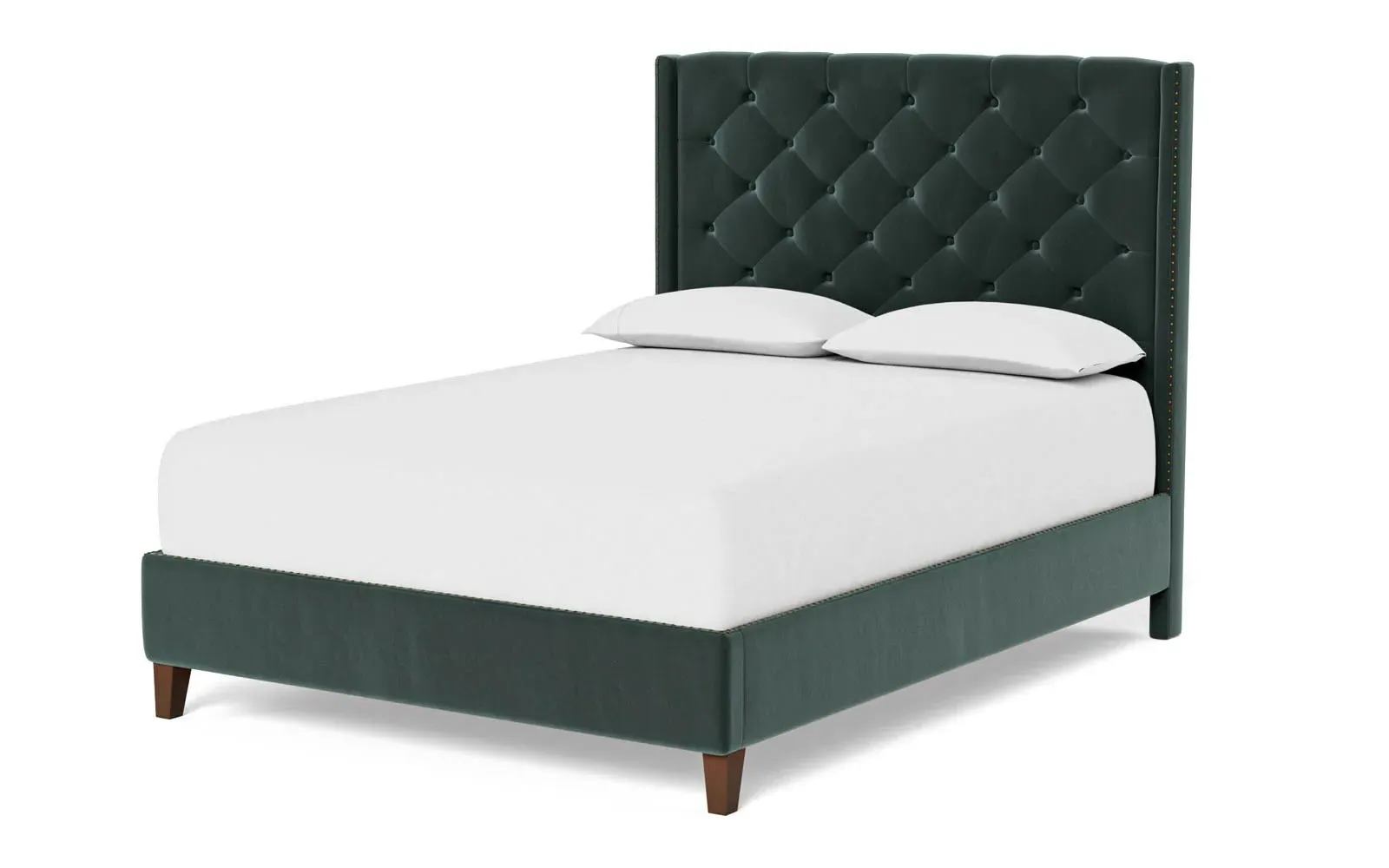 Beckett Queen Size Bed Frame - Lagoon, Velvet