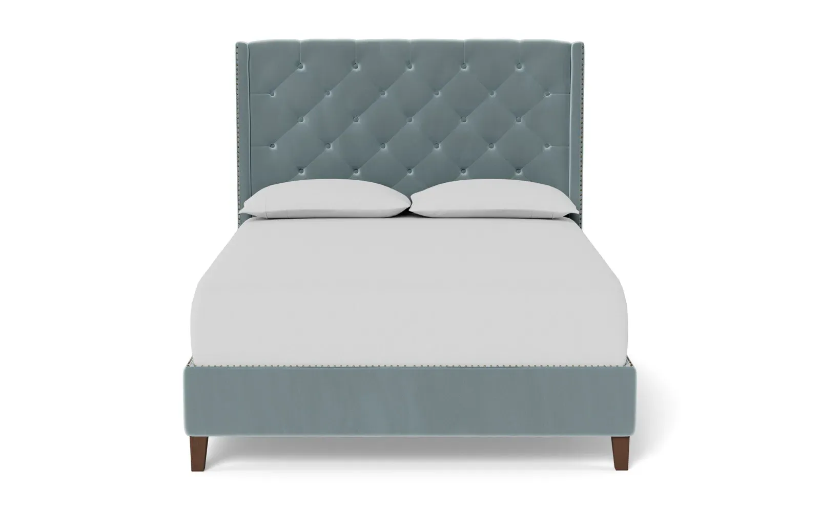 Beckett Queen Size Bed Frame - Saltwater Blue, Velvet