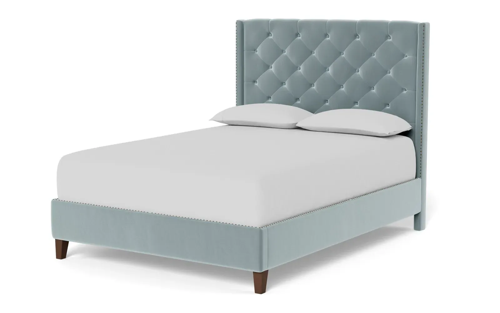 Beckett Queen Size Bed Frame - Saltwater Blue, Velvet